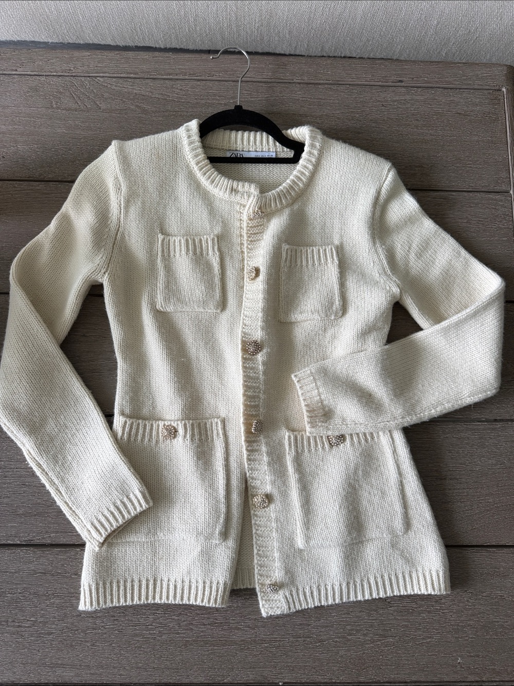 Zara Cream Knit Button-Up Cardigan size S brand new gold buttons - Picture 1 of 2